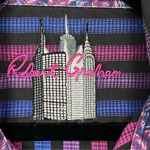 Robert Graham Classic Fit Shirt Mens XL Cotton Button Down Contrast Collar Cuffs - Picture 8 of 12